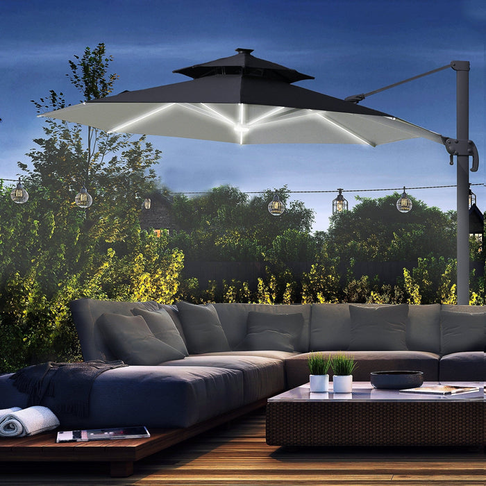 3m Cantilever Parasol With Solar Lights, Power Bank