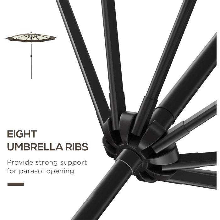 2.7m Tilting Garden Parasol with Metal Ribs, Coffee