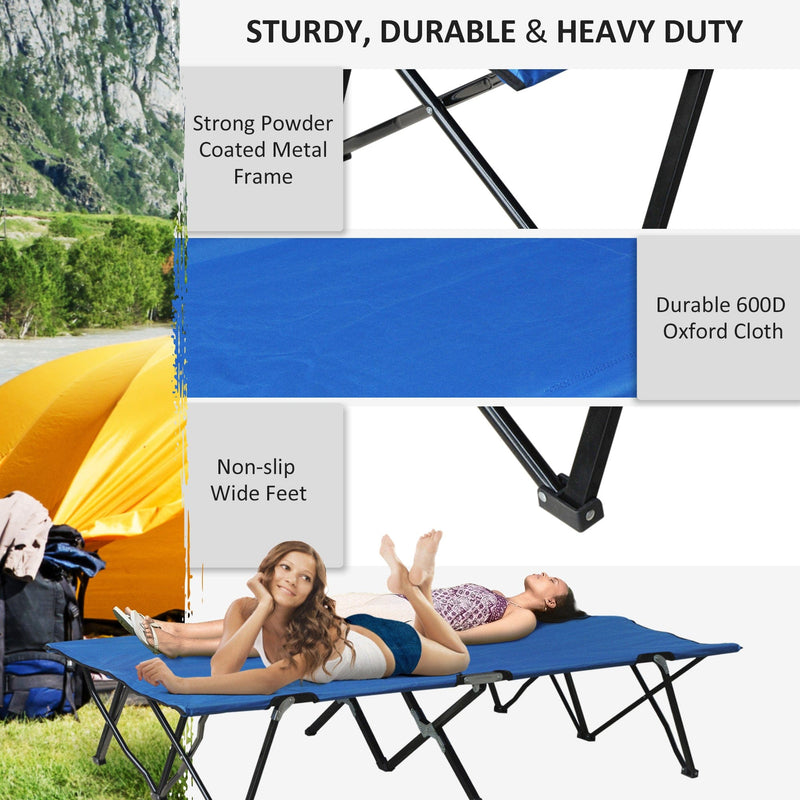 Outsunny Double Camping Cot Foldable Sunbed Outdoor Patio Sleeping Bed Super Light w/ Carr Bag (Blue) Outsunny