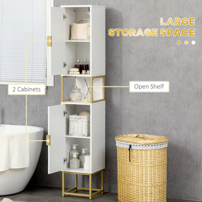 White Narrow Bathroom Storage Cabinet With Adjustable Shelf