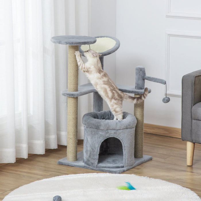 Cat Tree Tower, Scratch Post, Condo Bed, Perch Ball, Grey