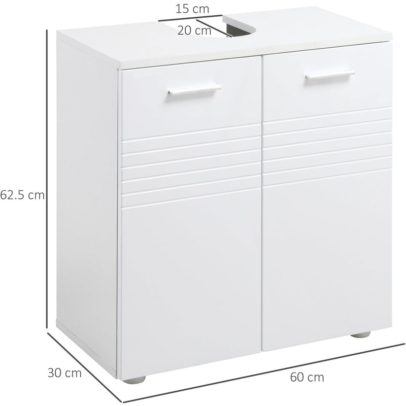 White Under Sink Bathroom Cabinet, 60W x 30D x 62.5Hcm