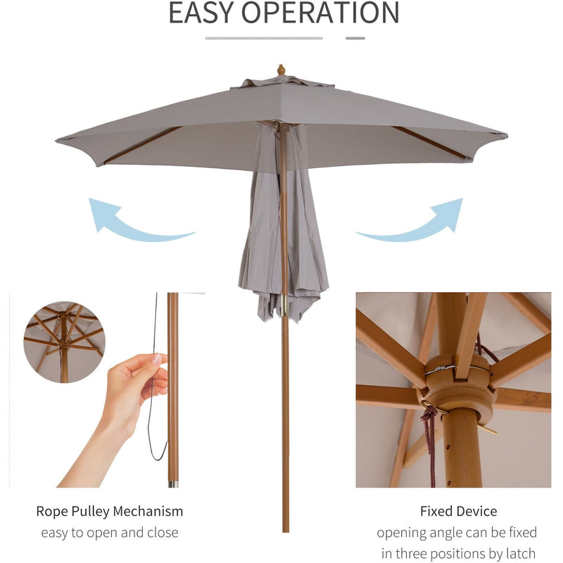2.5m Wooden Garden Parasol - Sun Shade, Patio Canopy