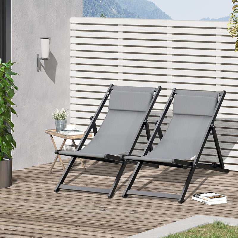 Set of 2 Folding Deck Chairs, Grey