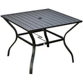 4 Person Square Garden Table For Outdoor Dining - Slatted Metal Plate Top With Parasol Hole - Black Outsunny