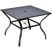 4 Person Square Garden Table For Outdoor Dining - Slatted Metal Plate Top With Parasol Hole - Black Outsunny