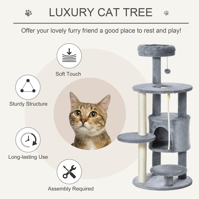 112cm Cat Tree, Climbing Centre, Jute Post, Dark Grey