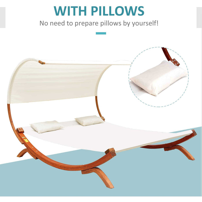 Wooden Double Sun Lounger With Canopy - Cream