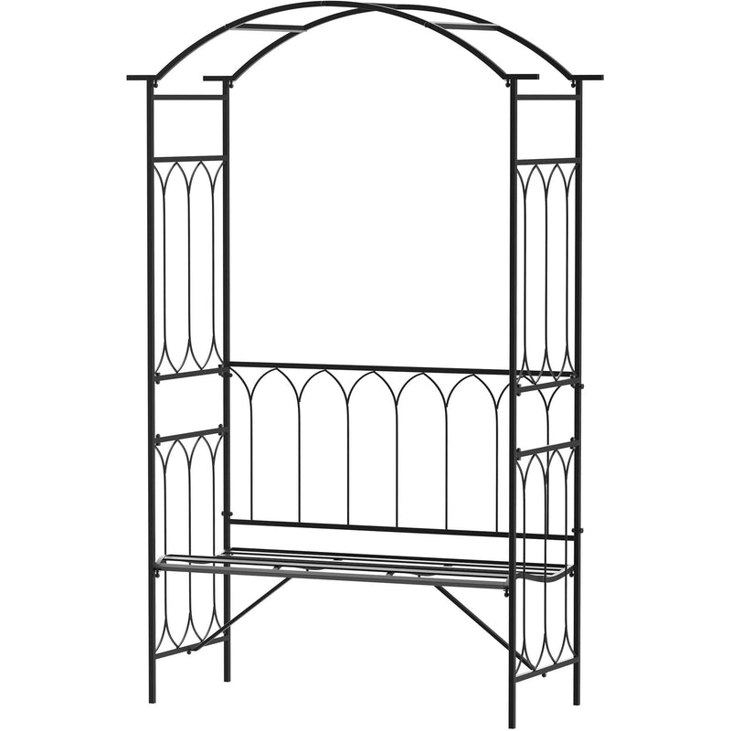 Garden Arbour Bench for Two with Extra Wide Seat and Climbing Plant Support Black Outsunny