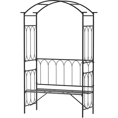 Garden Arbour Bench for Two with Extra Wide Seat and Climbing Plant Support Black Outsunny