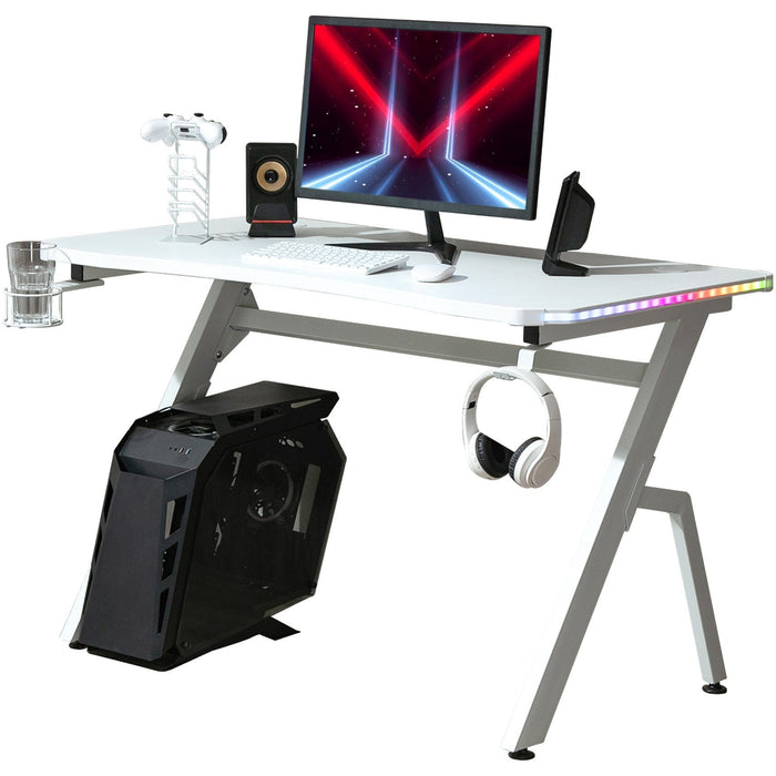 Gamer Desk With LED Lights Cable Management Controller Rack