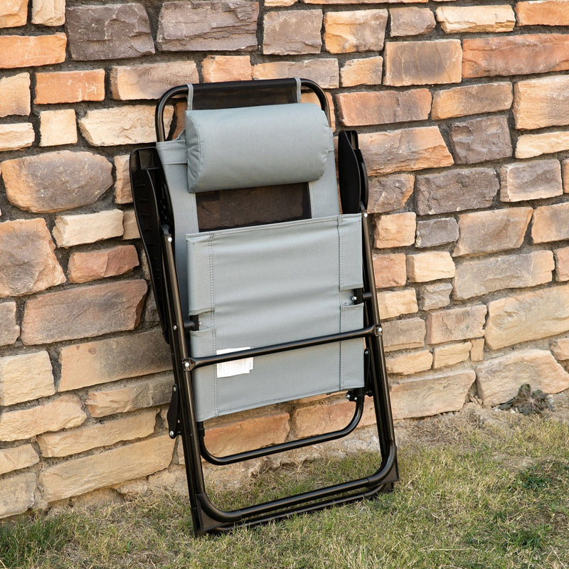 Outsunny Portable Grey Patio Recliner Chairs (Set of 2)