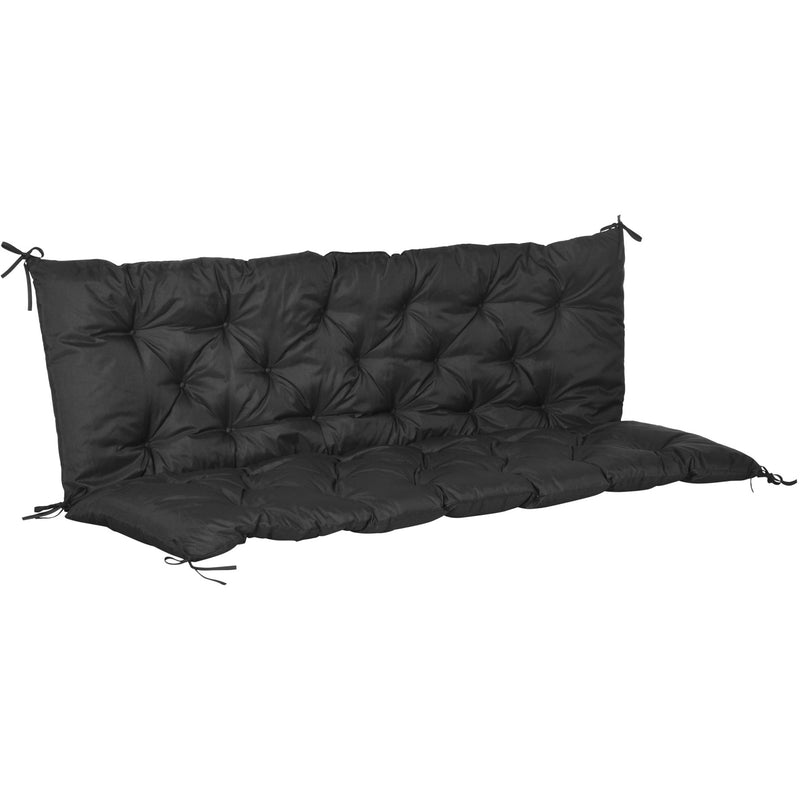 Black 3 Seater Garden Bench Cushion with Ties - 98x150 cm
