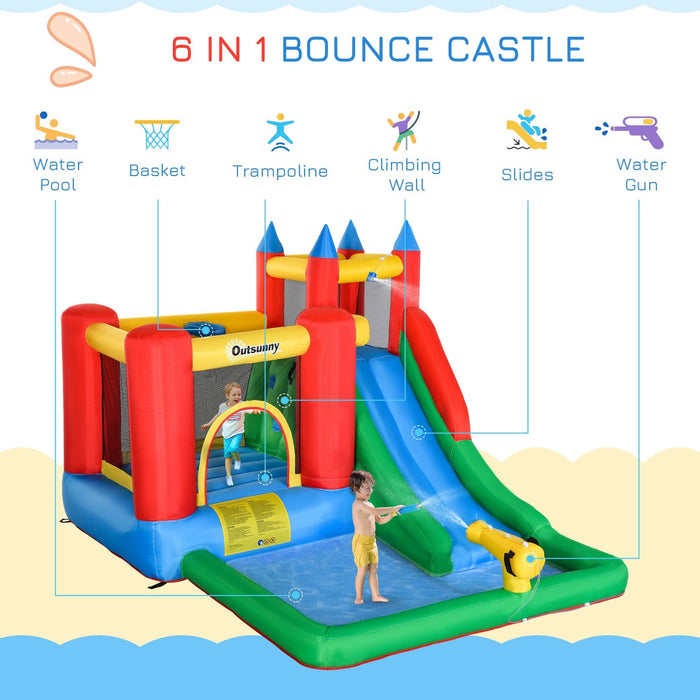 Outsunny 6-in-1 Bouncy Castly & Water Park, 3-8 Yrs