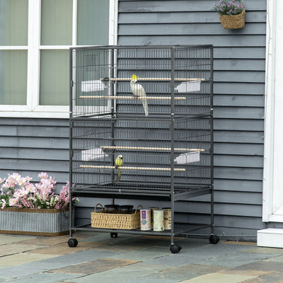 Large Bird Cage with Rolling Stand, Dark Grey Pawhut