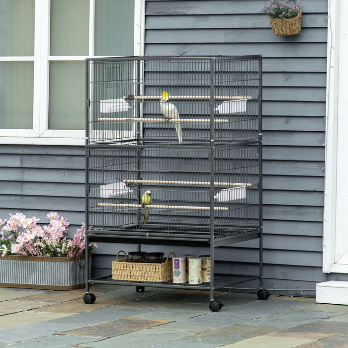 Large Bird Cage with Rolling Stand, Dark Grey