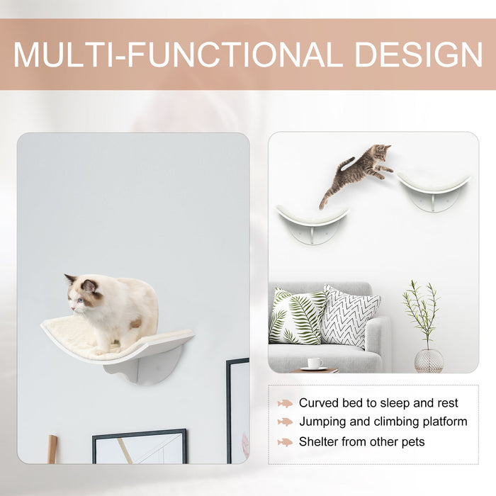 Wall Mounted Cat Shelves, Curved Wooden Cat Perch, White