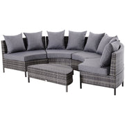 4 Seater Half Moon Rattan Sofa & Table Set, Grey Outsunny
