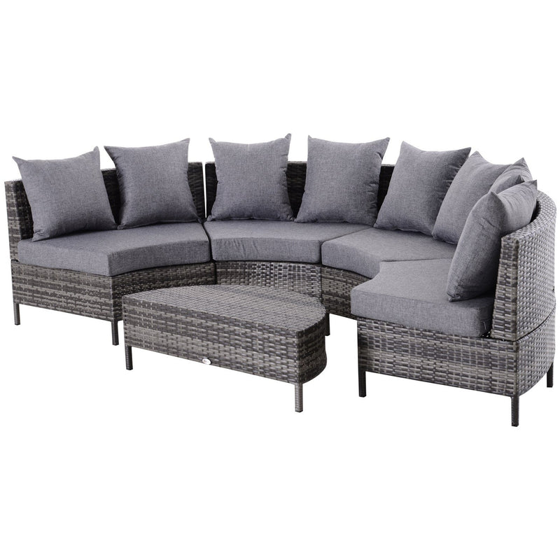 4 Seater Half Moon Rattan Sofa & Table Set, Grey Outsunny