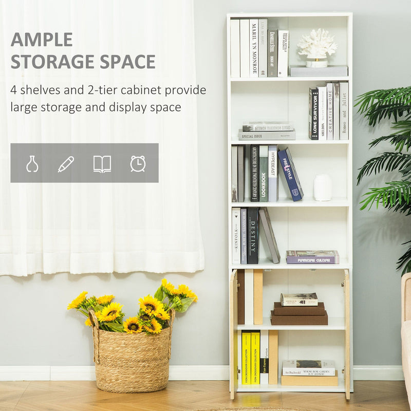 Narrow Bookcase With Cupboard, 5 Shelves, 59W x 29D x 180Hcm