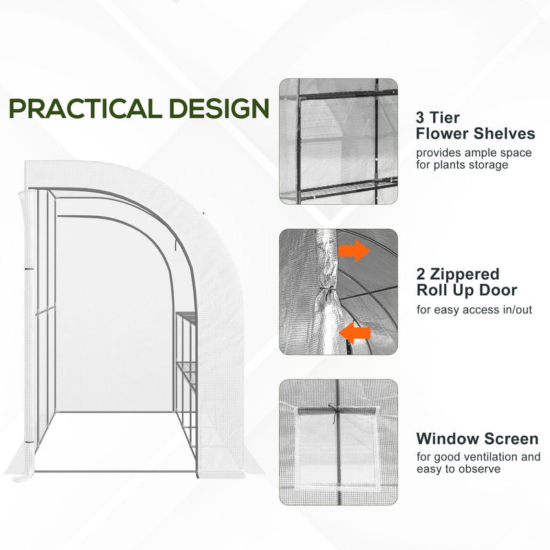 Lean to Greenhouse, 2 Tiers, Walk-In, 300 x 150 x 215cm