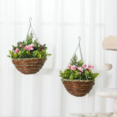2 Artificial Lisianthus, Hanging Planter, Indoor/Outdoor Homcom