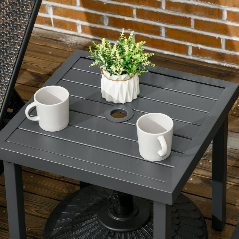 Outsunny Garden Side Table, Patio Coffee Table with Umbrella Hole, End Table with Steel Frame for Balcony, Grey Outsunny