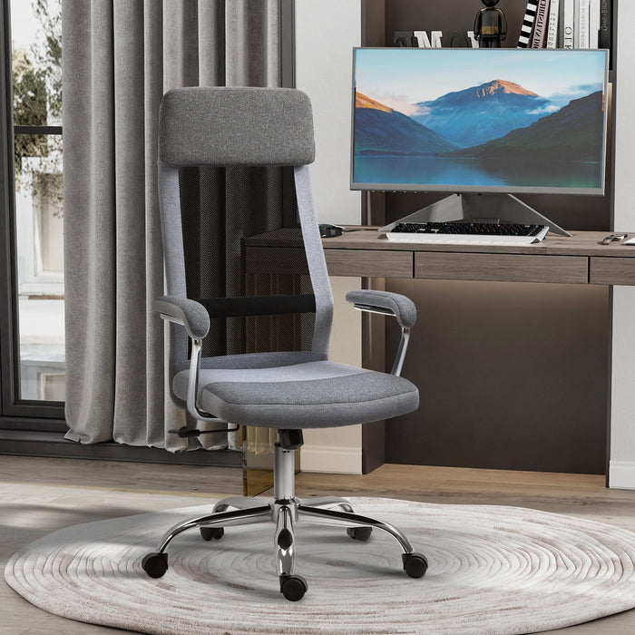 Grey High Back Linen-Mesh Swivel Office Chair