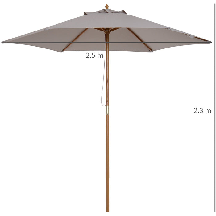 2.5m Wooden Garden Parasol - Sun Shade, Patio Canopy