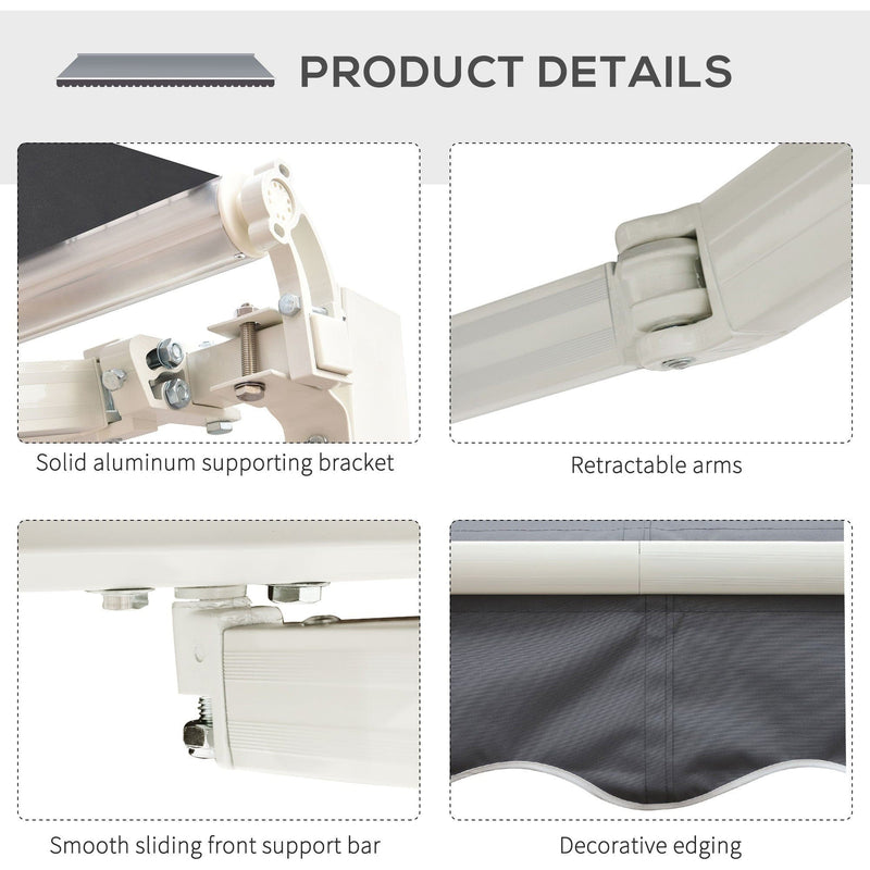 Manual Awning For Patio, 2.5m x 2m, Retractable, Grey