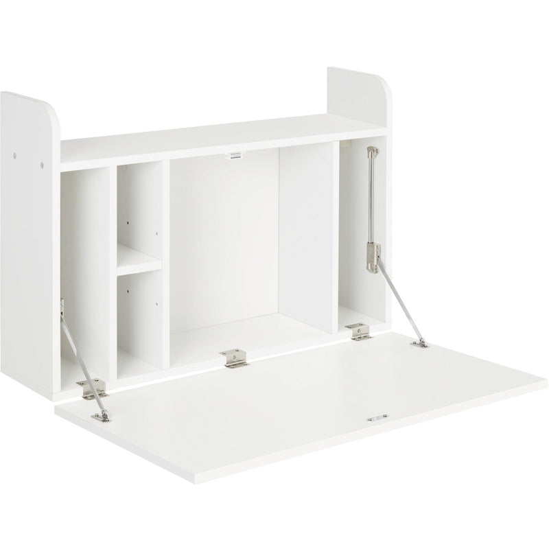 HOMCOM Wall Mounted Table, Drop Leaf Floating Laptop Desk with Space Saving Storage Compartments for Home, Office and Study, White Homcom