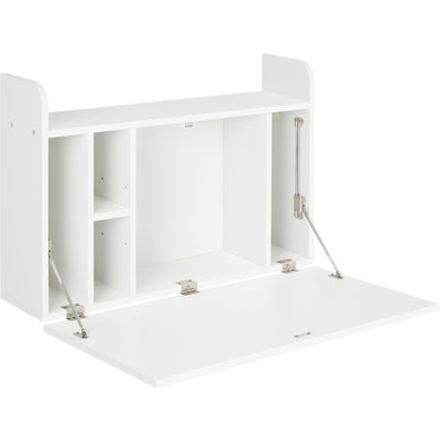 HOMCOM Wall Mounted Table, Drop Leaf Floating Laptop Desk with Space Saving Storage Compartments for Home, Office and Study, White Homcom