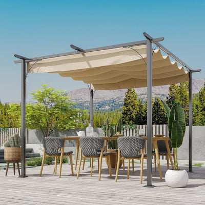 Metal Pergola Canopy, 3x3m, Retractable Canopy, Sun Shade