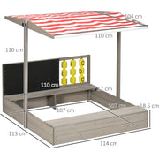 Outsunny Kids Wooden Sandpit, Sandbox with Canopy & Seats, for Gardens - Grey Outsunny