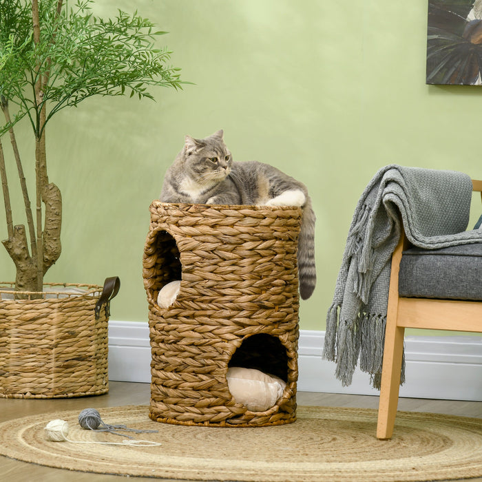 PawHut Indoor Cat Tower with Dual Houses - Light Brown