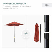 2m Outdoor Patio Parasol - Sun Shade, 6 Ribs Outsunny