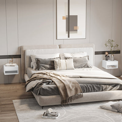 Wall-Mounted Bedside Table, Gloss White, 37x32x21cm (Set of 2) Homcom