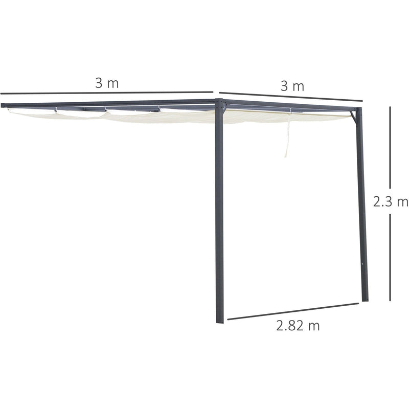 Garden Pergola With Retractable Canopy 3x3m, Wall Mounted