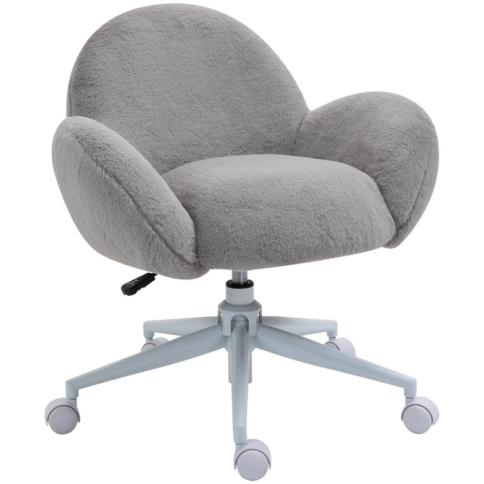 Grey Fluffy Wheelie Office Chair with Armrests
