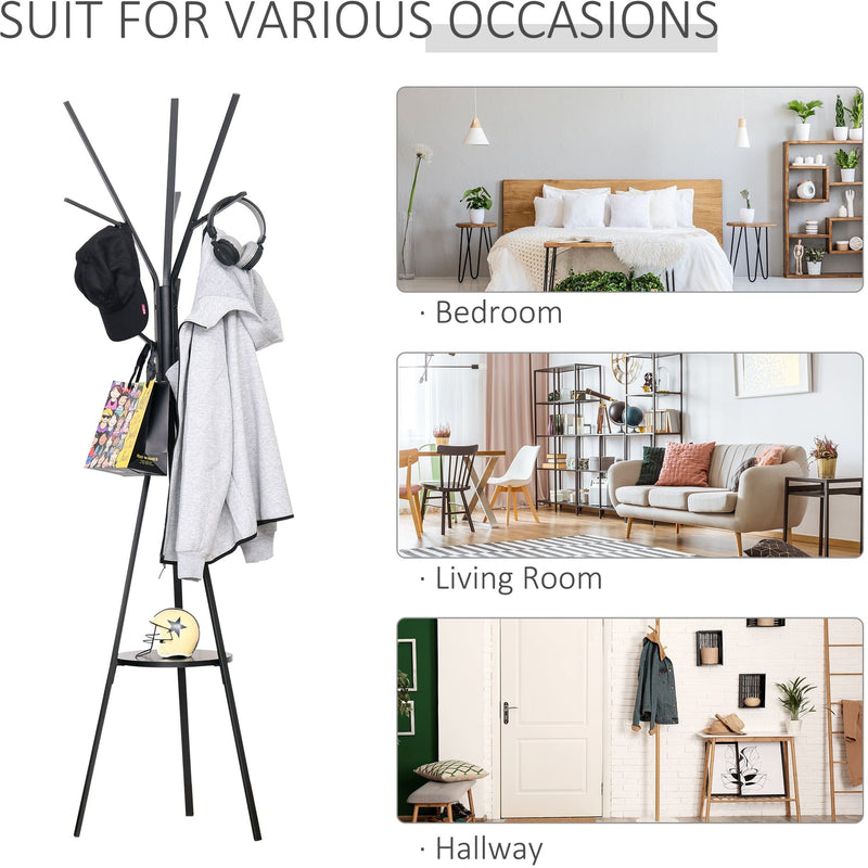 Stylish Coat Rack Stand, 9 Hooks, 1 Shelf, 180cm