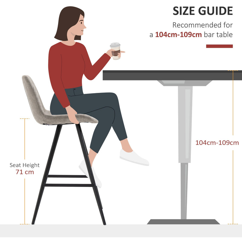 Set of 2 Bar Stools, Microfiber, Quilted, Grey