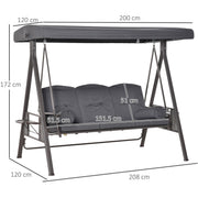 Garden Swing Chair With Canopy & Cup Trays, Dark Grey Outsunny