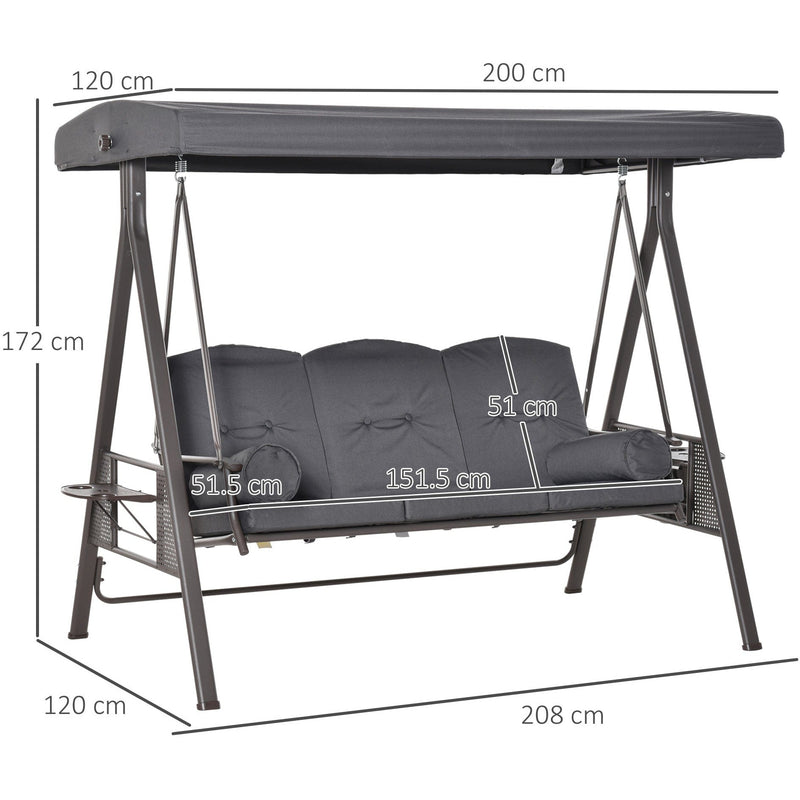 Garden Swing Chair With Canopy & Cup Trays, Dark Grey Outsunny