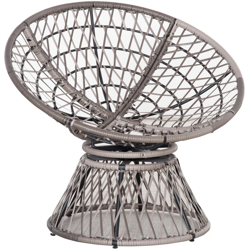 Outsunny 360° Swivel Rattan Papasan Moon Bowl Chair Round Lounge Garden Wicker Basket Seat with Padded Cushion Oversized for Outdoor Indoor, Grey Outsunny
