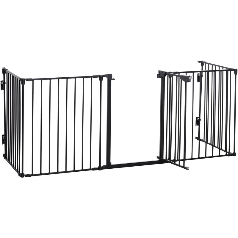 Pet Gate With Door, Pet Playpen, L300 x H74.5 cm, Black