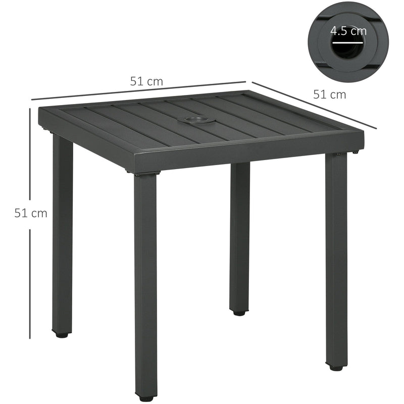 Outsunny Garden Side Table, Patio Coffee Table with Umbrella Hole, End Table with Steel Frame for Balcony, Grey Outsunny