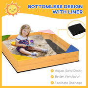 Square Wooden Sand Pit For Kids Age 3-8 Years Outsunny