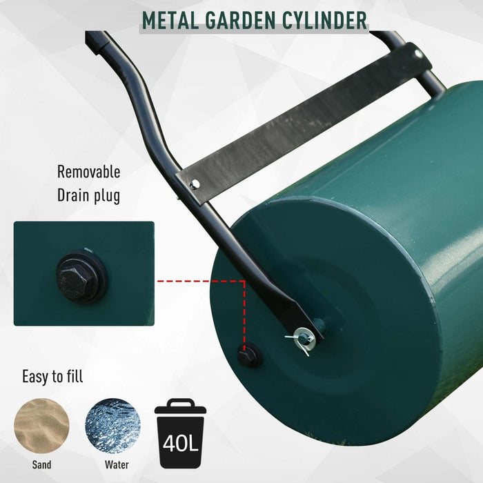 40L Lawn Roller, Collapsible Handle, Water/Sand Filled