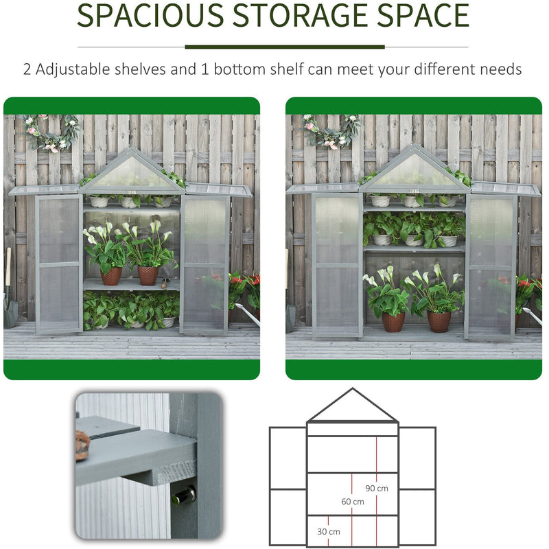 Greenhouse Cold Frame, Shelves, Double Doors, 80x47x138cm