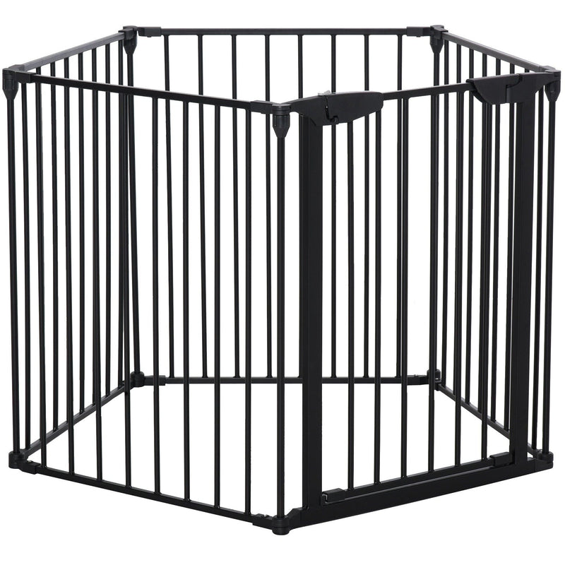 Pet Gate With Door, Pet Playpen, L300 x H74.5 cm, Black